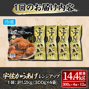 ＜定期便・全12回(連続)＞＜からあげグランプリ最高金賞＞宇佐からあげ太閤レンジアップ(総量14.4kg・300g×4袋×12回)から揚げ からあげ 簡単 冷凍 惣菜 弁当 おかず おつまみ お手軽 
