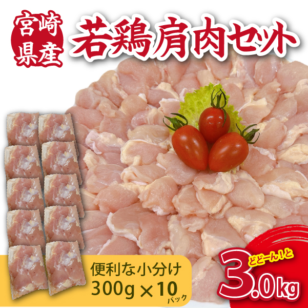 【D054】【やわらか新食感】宮崎県産若鶏肩肉3kgセット（300g×10P 希少部位 国産 安心安全 鶏肉 若鶏）