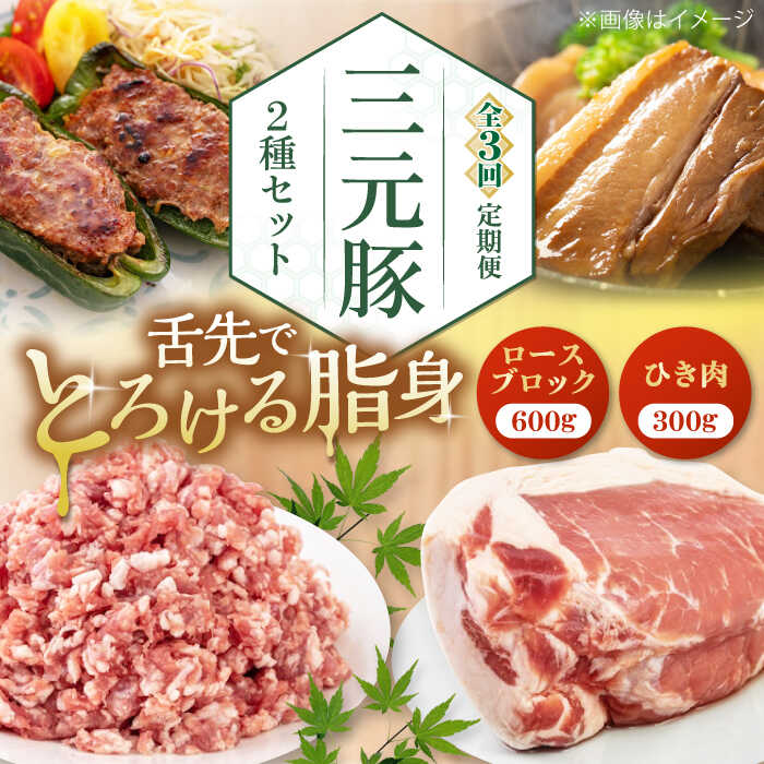 【ふるさと納税】 定期 三元豚 ロースブロック600g・ひき肉300g ▼ 全3回 定期便 《喜茂別町》【平田牧場】 肉 豚肉 ブロック ステーキ ステーキ用 ロース ロースステーキ とんかつ ミンチ 豚ミンチ 角煮 北海道 平田牧場 [AJAP043] 36000 36000円