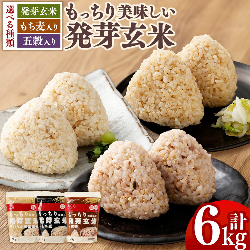【ふるさと納税】＜選べるセット内容＞もっちり美味しい発芽玄米 / 発芽玄米＋もち麦 / 発芽玄米＋五穀 計6kg（1kg×6袋） 発芽玄米 お米 食物繊維 GABA ごはん ご飯 健康 美容 国産 山梨県 中央市 送料無料