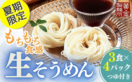 
                  【2026年6月～発送開始】生そうめん 12食 ストレートつゆ付 黄金製麺所   C0532 岩手県 北上市
                