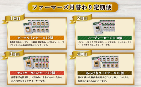 【定期便：4回】《毎月違うのが届く！》北海道産放牧豚 無添加ウインナー・ソーセージ定期便（4種各10個）【120102】