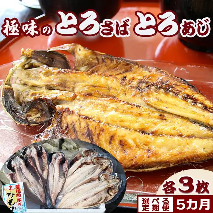 【極味のひもの】脂の乗り抜群『とろさば・とろあじ』ひものセット 各３枚 定期便 ５カ月《毎月》 《選べる発送間隔》《発送開始月指定OK》鯖 サバ 鯵 アジ ひもの ひらき 干物 天日干し 手開き 焼き魚 ご飯のお供 焼き魚セット 人気店 お取り寄せ ひものセット [魚水][0105-0002]