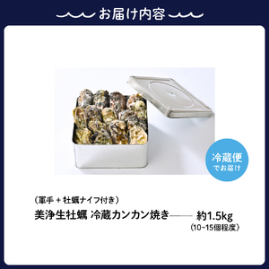 中野水産 美浄生牡蠣 冷蔵 カンカン焼 軍手、牡蠣ナイフ付 約1.5kg (10～15個程度)