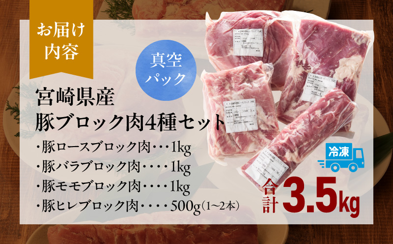 宮崎県産豚ブロック肉 4種セット(ロース・バラ・モモ・ヒレ)合計3.5kg 肉 豚肉 ブロック肉