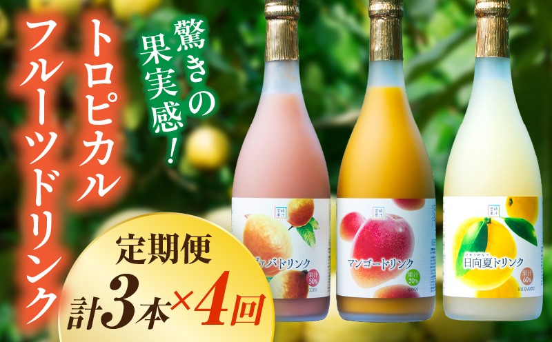
                  【定期便・全4回】驚きの果実感！トロピカルフルーツドリンク(3本・各720ml、マンゴー、グァバ、日向夏)×4回 ドリンク フルーツドリンク 果汁入り飲料 トロピカルジュース 飲み比べ 詰め合わせ 贈答 贈り物 ギフト プレゼント お中元_K021-T003
                