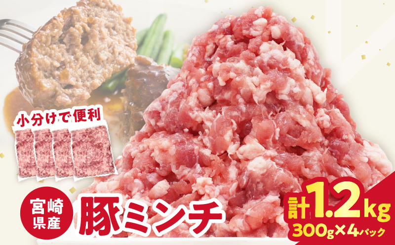 宮崎県産豚ミンチ肉 計1.2kg(300g×4パック) 肉 豚 豚肉 国産_T025-0415