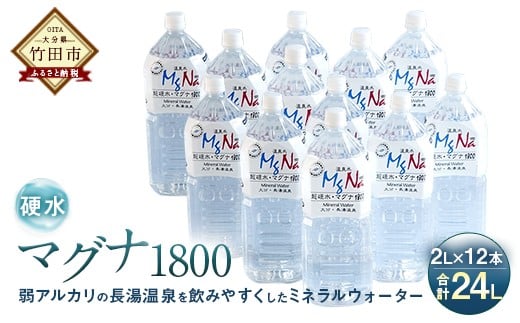 硬水ミネラルウォーター 「マグナ1800」 2L×12本 計24L