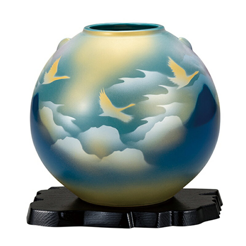 【ふるさと納税】九谷焼　7号花瓶　雲海鶴（台付）　【 インテリア 工芸品 伝統工芸品 置物 花瓶 雑貨 焼き物 】
