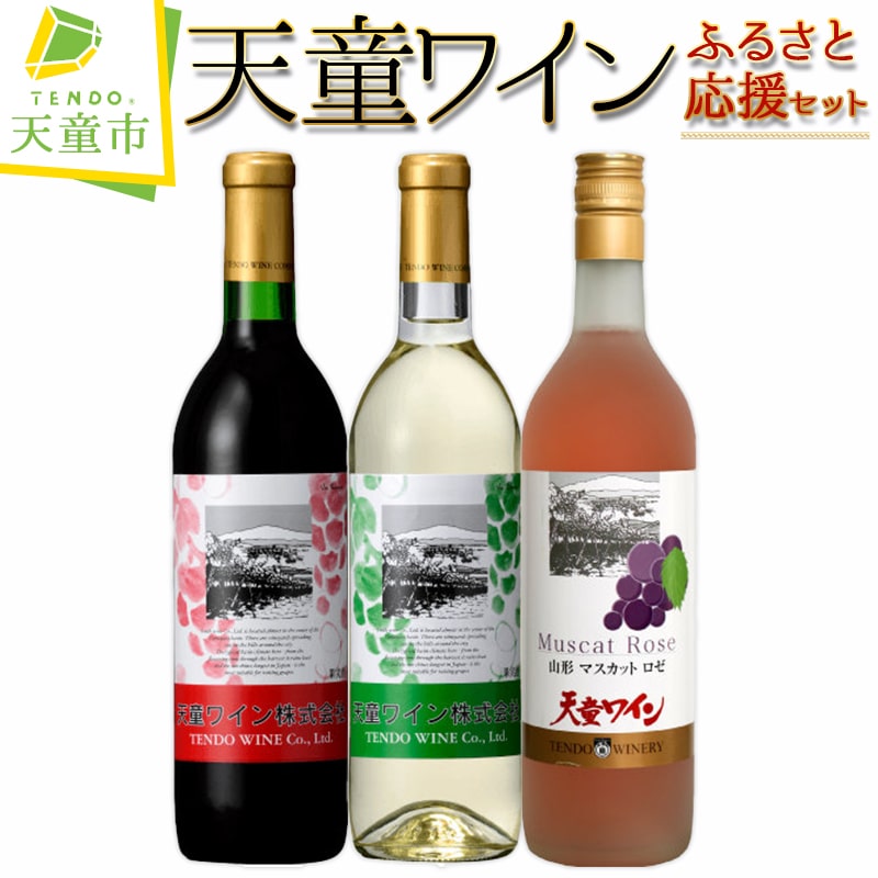 【ふるさと納税】 天童ワインふるさと応援セット 赤 白 ロゼ ワイン 飲み比べ セット 720ml 3本 赤 辛口 ライトボディ / 白 やや甘口 ライトボディ / マスカットロゼ 甘口 ライトボディ のし 贈答 送料無料 天童ふるさと銘酒会 天童ワイン 【 山形県 天童市 】