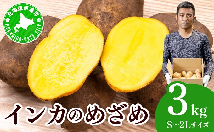 やまけんや じゃがいも インカのめざめ 3kg S～2Lサイズ サイズ混合 馬鈴薯 芋 いも イモ ポテト 甘い 旬 農作物 野菜 ほくほく ホクホク 国産 お取り寄せ 常温 送料無料 北海道 伊達市