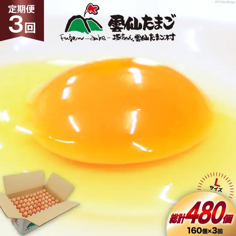BI046 3回 定期便 どっさり！ 雲仙たまごLサイズ 160個(150個＋割れ補償10個入り) [ 卵 たまご 生卵 鶏卵 赤卵 玉子 新鮮 塚ちゃん雲仙たまご村 長崎県 島原市 ]