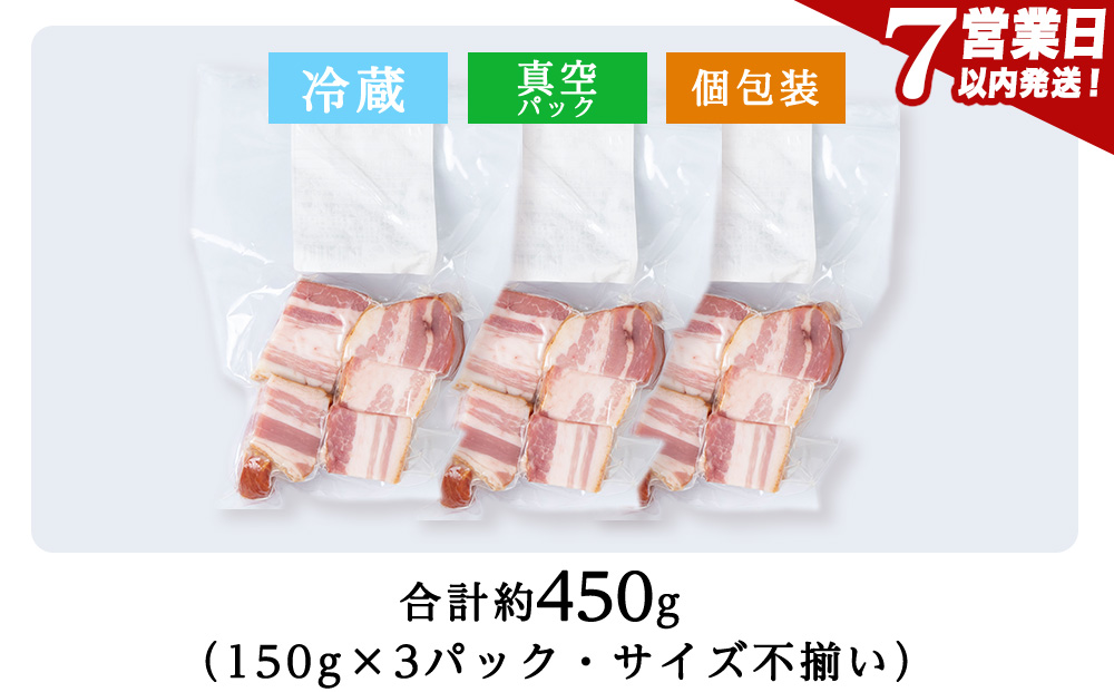 【訳あり】ベーコンチップ　150g×3個 450g 端っこ 切れ端 切り落とし 小分け