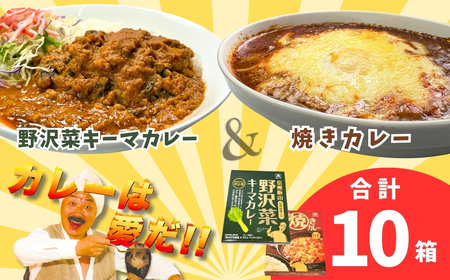 あると便利なレトルトカレー★「おうちで焼きカレー」・「信州味噌入り野沢菜キーマカレー」各5箱合計10箱セット（Ai-002）