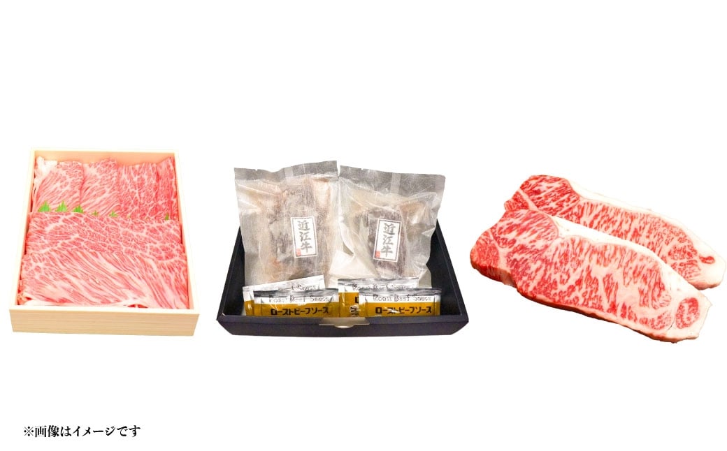 【定期便】近江牛頒布会3回お届け（すきしゃぶ用約1kg・ローストビーフ4個・ロースステーキ4枚）【近江牛専門店かねきち】