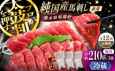 【全12回定期便】【冷蔵】純国産馬 赤身馬刺し 計約210g (約70g×3個) / ばさし 馬刺 あかみ 熊本馬刺し 熊本県 菊陽町【株式会社古閑ファーム】[BHDF035]