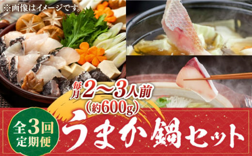 【全3回定期便】《1・2・3月お届け》 うまか鍋セット 2～3人前（約600g） 《壱岐市》【魚助】 鍋 くえ クエ ブリ ぶり 鰤 鯛 たい タイ クエ鍋 ブリしゃぶ ぶりしゃぶ 鯛しゃぶ タイしゃぶ 海鮮鍋 しゃぶしゃぶ [JFX003]