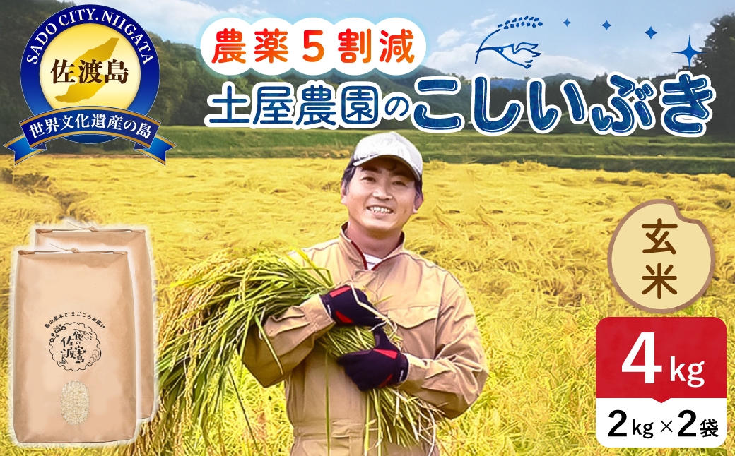 
                  佐渡島産こしいぶき 玄米 4kg 令和8年産 農薬5割減 土屋農園 | 新潟県産こしいぶき 新潟産こしいぶき 佐渡産こしいぶき こしいぶき お米 米 玄米 げんまい おこめ コメ 4キロ にいがた さど 新潟県 佐渡市
                