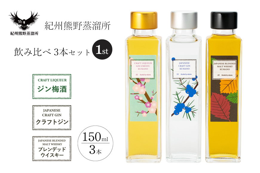 紀州熊野蒸留所 飲み比べ 150ml 3本セット【prm026A】