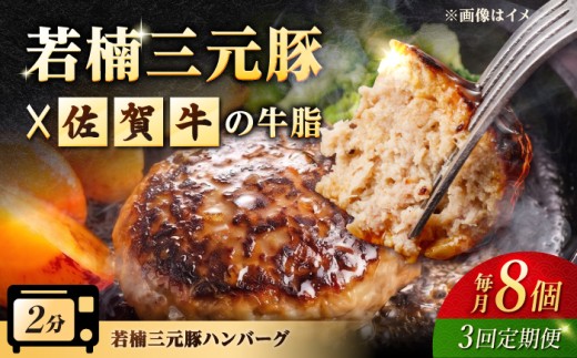 【3回定期便】肉汁たっぷり 若楠三元豚ハンバーグ 120g×8個（焼成タイプ）/ナチュラルフーズ [UBH056] 三元豚 豚 豚肉 ハンバーグ 個包装 加工品 惣菜 佐賀県産 冷凍 ハンバーグ 詰め合わせ 豚ハンバーグ 豚肉ハンバーグ 小分け 調理済み ハンバーグ レンジ 湯煎 個包装 温めるだけ 三元豚 佐賀牛 牛脂入ハンバーグ