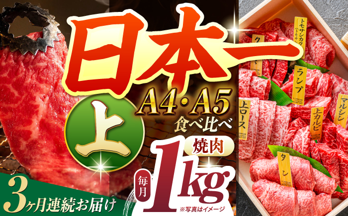 
            【3回定期便】【A4-A5上ランク】 長崎和牛 焼肉 盛り合わせ（上盛り）約1kg 長与町/meat shop FUKU [ECS010]
          