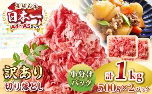 【訳あり】【A4~A5ランク】長崎和牛 切り落とし 1kg(500g×2パック）《壱岐市》【株式会社MEAT PLUS】 肉 牛肉 黒毛和牛 焼き肉 ご褒美 冷凍配送 訳あり A5 黒毛和牛 ギフト 