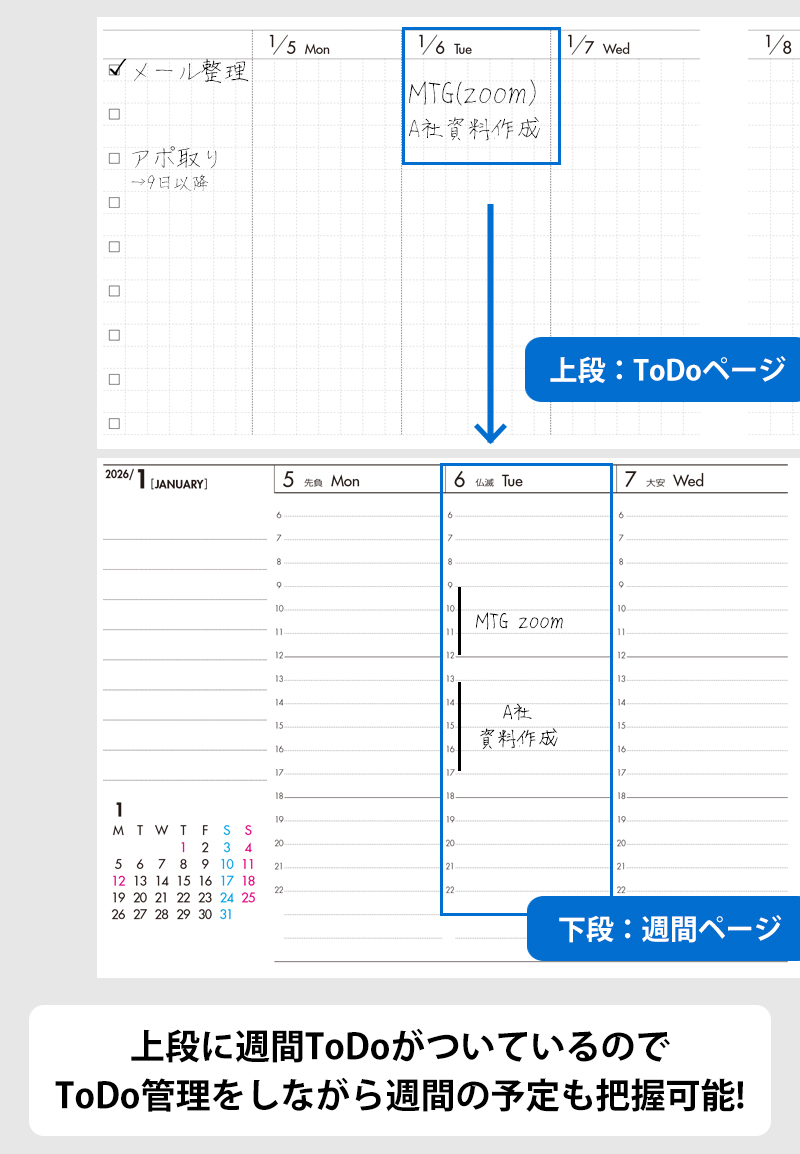 セパレートダイアリー　ウィークリー＆マンスリーA5　ラウンドカバー付き「1月始まり」　手帳　カレンダー　スケジュール帳