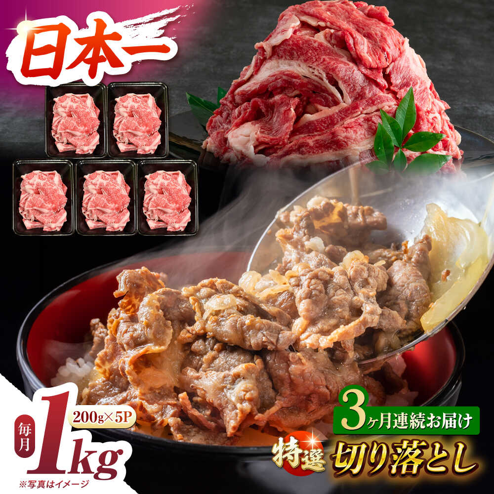 【ふるさと納税】【3回定期便】【A4-A5】 長崎和牛 特選切り落とし 約1kg（200g×5パック） 長与町/meat shop FUKU[ECS018] 定期便 ていきびん 国産 長崎 和牛 肉 特選 切り落とし 小分け 料理 しゃぶしゃぶ すき焼き 焼肉 バーベキュー 肉じゃが 大容量 冷凍