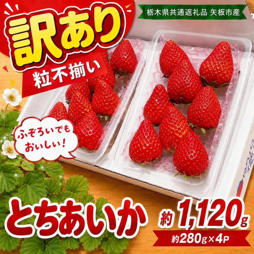 訳あり 粒不揃い とちあいか 1,120g (280g×4P) | 栃木県共通返礼品 矢板市産 いちご 果物 フルーツ 栃木県下野市