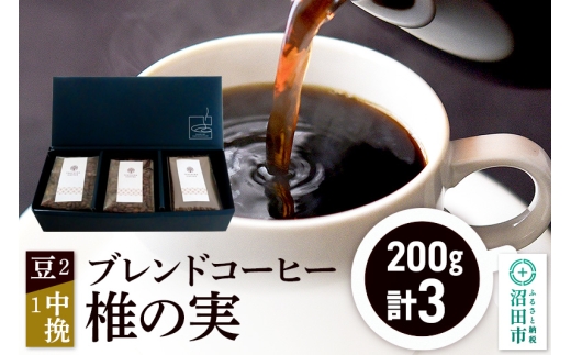 ブレンドコーヒー「椎の実」豆200g×2袋＋中挽き200g×1袋 土田商店 [レギュラーコーヒー 珈琲 こーひー coffee カフェ 自家焙煎 森林文化都市 沼田ブレンド]