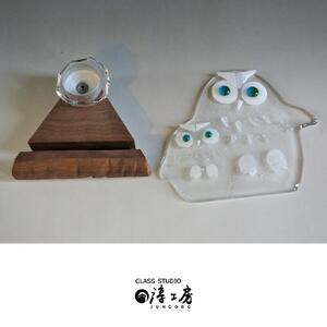 キャンドルスタンド　フクロウ親子（目の色　グリーン） | キャンドルスタンド_00593