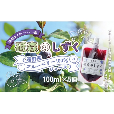 
                  砥森のしずく ブルーベリージュース 果汁100% 100ml×5個 岩手県遠野市 遠野食工房【1583560】
                
