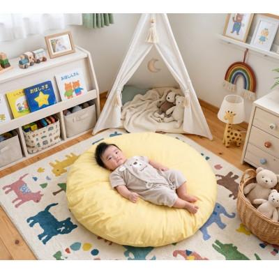ふるさと納税 天理市 【直径83cm　ふかふか丸お座布団】黄色カバー付き　おしゃれ可愛いお昼寝クッション |  | 03