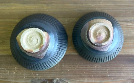 黒マット釉 しのぎ飯碗 ( 夫婦茶碗 ) 糸島市 / 高麗窯 【いとしまごころ】[AOZ009]