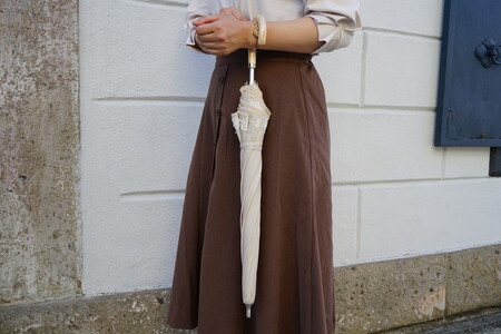 雪華模様の刺繍入り日傘（晴雨兼用・サイズ50ｃｍ・UV加工・麻50％綿50％）カラー：ベージュ_BL20◇