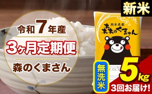 【3ヶ月定期便】令和7年産 新米 森のくまさん 無洗米 5kg 5kg×1袋 計3回お届け《お申込み翌月から出荷》お米 こめ 熊本県産 ご飯 備蓄