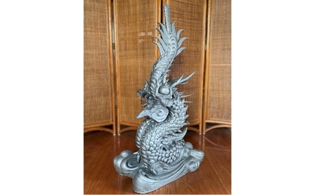 瓦細工師手作り【俱利伽羅龍】 置き物 迫力 インテリア 利伽羅不動 利伽羅明王 不動明王の化身 いぶし粘土 瓦焼き物 