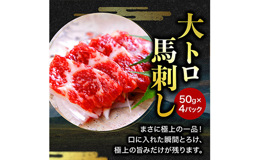 【国産】 熊本 馬刺し 極上の霜降り 食べ比べ セット 計500g ＜ 中トロ 50g×6 / 大トロ 50g×4 ＞ 専用タレ80ml付き 冷凍 小分け パック 058-0684