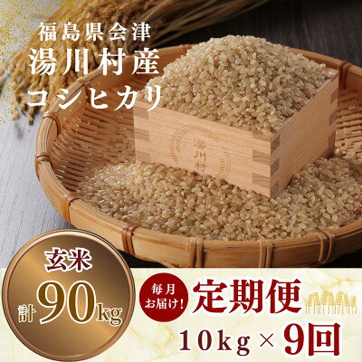 【ふるさと納税】【発送月固定定期便】湯川村産コシヒカリ 玄米10kg(R8.10月-12月・R9.1月-6月)全9回【4091534】
