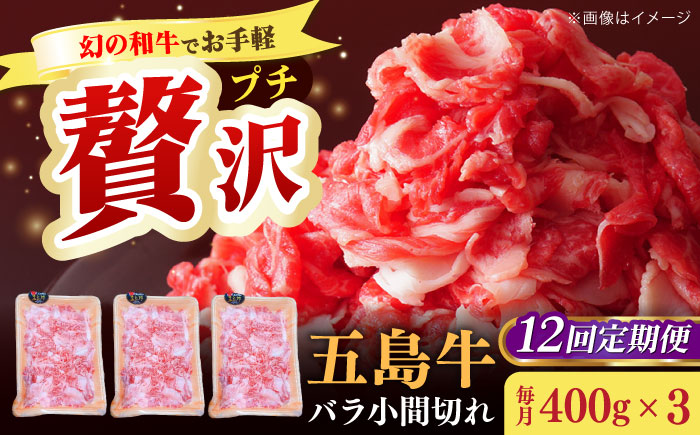 【全12回定期便】【希少で上品なお肉をご家庭で！】五島牛 バラ 小間切れ 3パック（1.2kg）6～8人前 切り落とし【ごとう農業協同組合】 [RAT017]