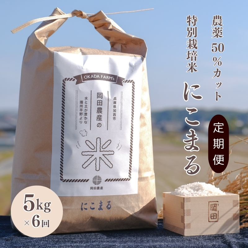 定期便 令和6年産 白米 5kg×6回 特別栽培米 にこまる （ 山田錦 ）　米 お米 こめ コメ 特栽米 5kg 6回 30kg ひょうご安心ブランド ご飯 ごはん ゴハン 精米 兵庫県 加西市