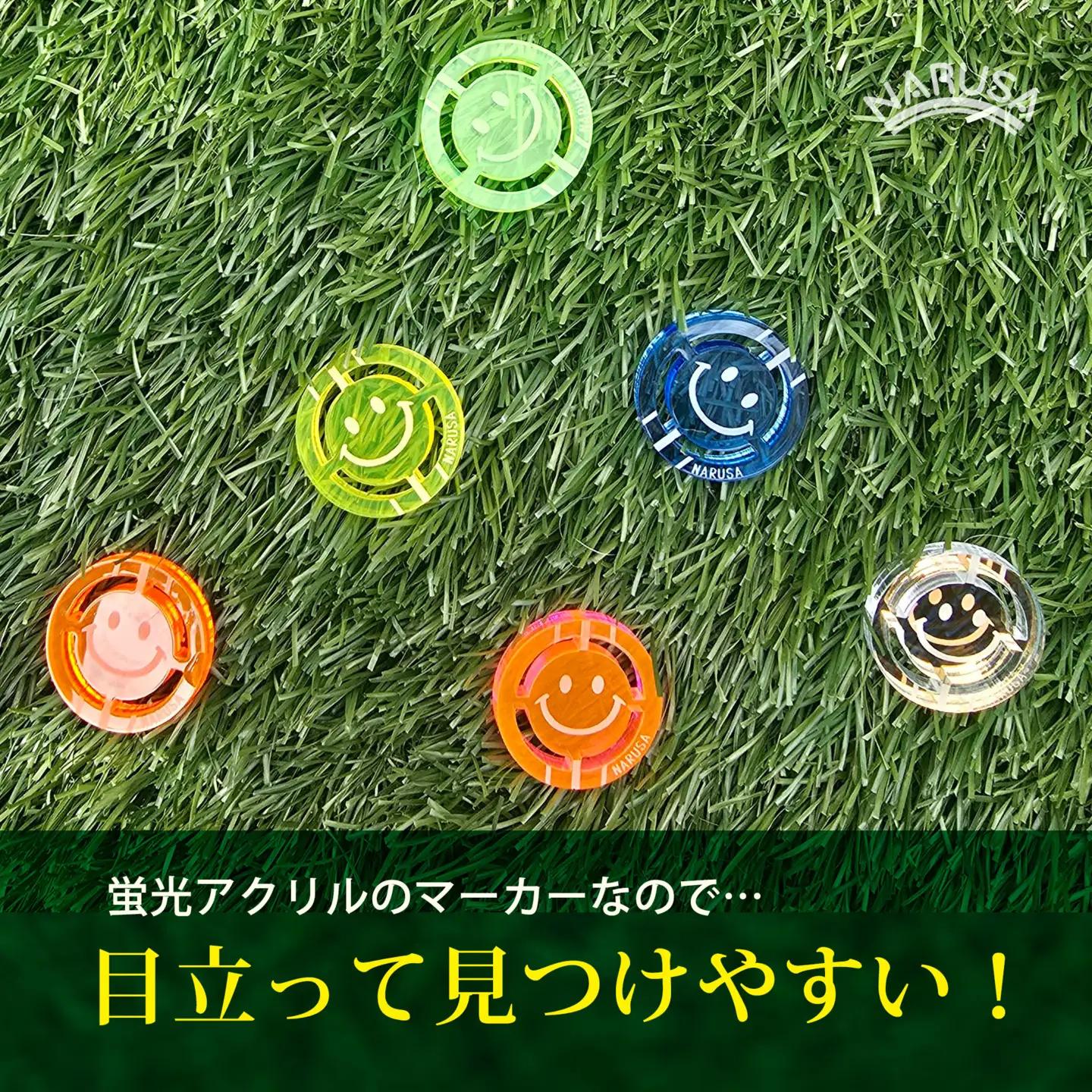 NARUSA ニコちゃんゴルフマーカー ≪ミラー≫ 蛍光アクリル ゴルフボールマーカー 見つけやすい 見失わないマーカー ゴルフ ゴルフ用品 ゴルフコンペ ゴルフマーカー gmk-004mr 愛知県 