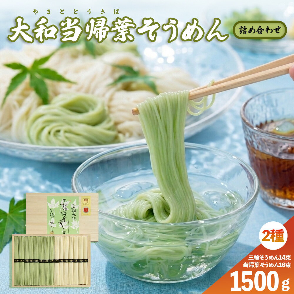【ふるさと納税】大和当帰葉そうめん 三輪そうめん 詰め合わせ1500g／大和かぎろひ 麺類 素麺 そうめん 大和当帰葉 父の日 引っ越し お中元 贈答用 贈り物 暑中見舞い お土産贈答 奈良県 宇陀市
