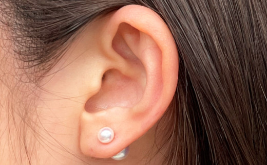 S101-185_あこや真珠 パール ピンク ピアス ベビー スタッド 両耳 7.5mm - 8mm × 5.5mm - 6mm（K14WG（ホワイトゴールド））