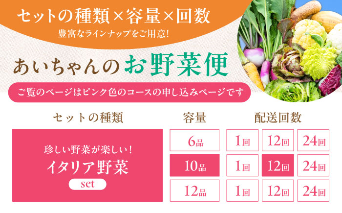 【10品×12回定期便】農薬に頼らない！カラダにやさしい「イタリア野菜」セット（レギュラー）【吉野ヶ里あいちゃん農園】[FAA018]