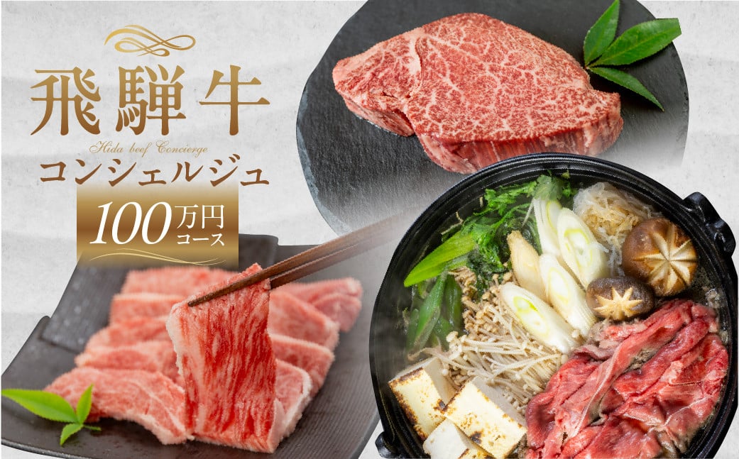 
             [A5等級] 飛騨牛コンシェルジュ 100万円コース 飛騨牛 焼肉 やきにく ヤキニク ステーキ すき焼き しゃぶしゃぶ 高級 肉 牛肉 和牛 黒毛和牛 霜降り 赤身 ギフト 贈答 熨斗 お歳暮 正月 プレゼント トキノ屋食品 本巣市 [mt1821] 100万円 1,000,000円
          
