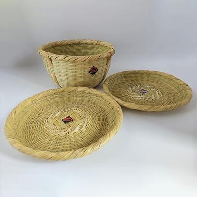 ふるさと納税 富士河口湖町 富士北麓 ”勝山” スズ竹細工 伝統工芸品 「中皿2枚+米研ぎザル大(5合)」セット
