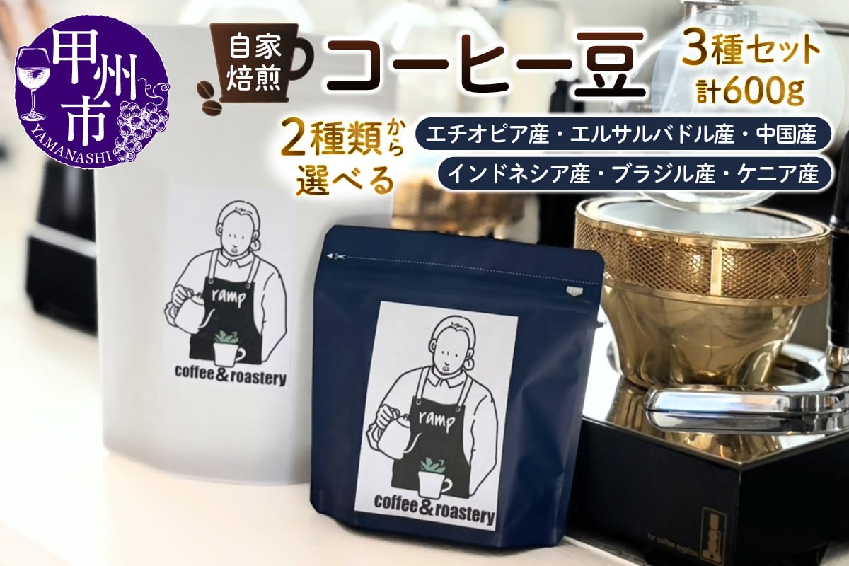 
            《選べる種類》【ramp】コーヒー豆 3種類 各200g 計600g【浅煎焙煎：エチオピア産・エルサルバドル産・中国産/深煎焙煎：インドネシア産・ブラジル産・ケニア産】（MG）
          