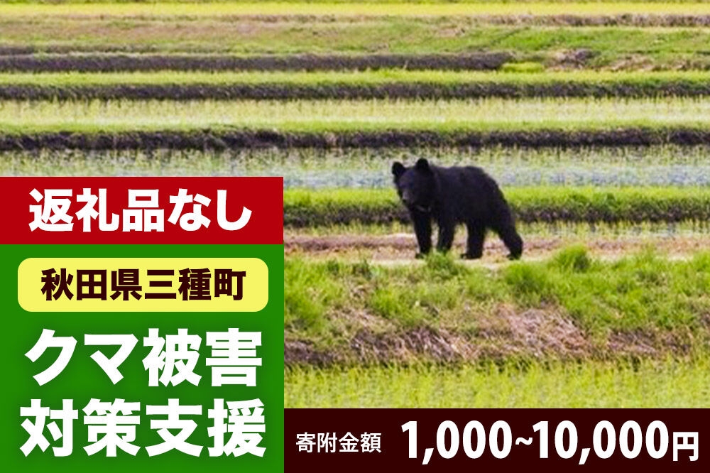 
                  【返礼品なし】秋田県三種町 クマ被害対策支援【選べる支援額 1,000円～10,000円】 [熊 くま クマ被害対策] 
                