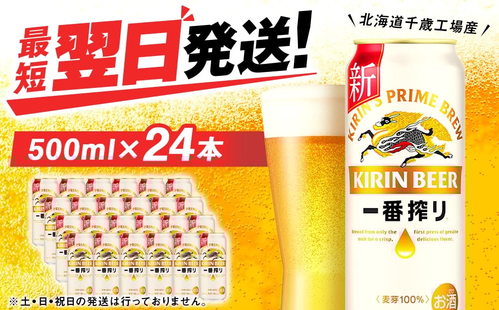 
            【翌日発送】キリン一番搾り生ビール＜北海道千歳工場産＞500ml（24本）
          